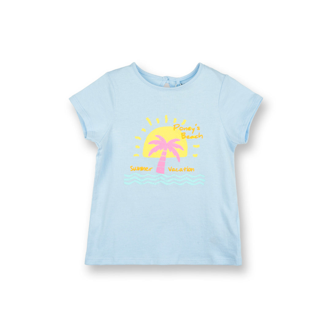 Poney Girls Light Blue Summer Poney's Beach Short Sleeve Tee