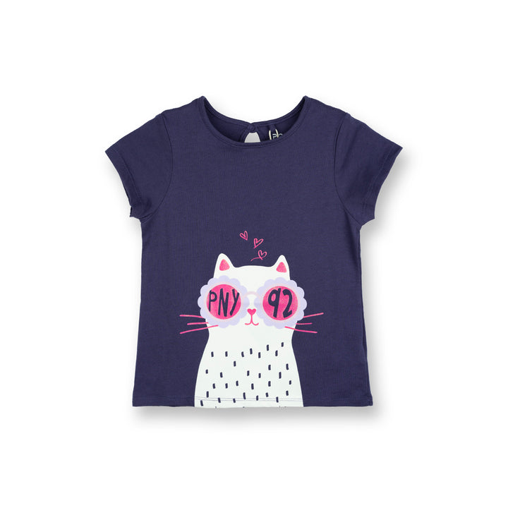 Poney Girls Navy Whitey Lovely Cat Short Sleeve Tee