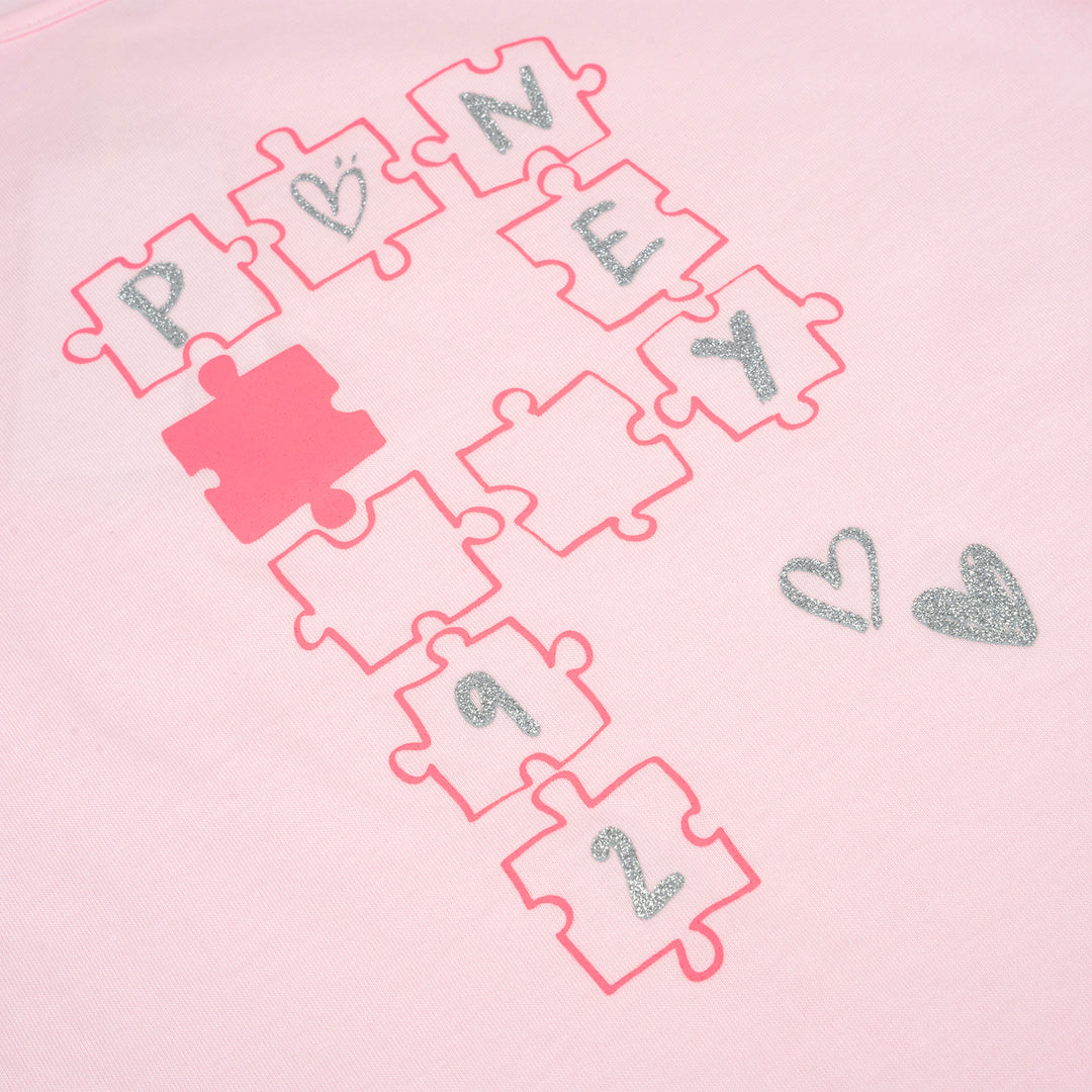 Poney Girls Light Pink Poney Glitter Puzzle Short Sleeve Tee