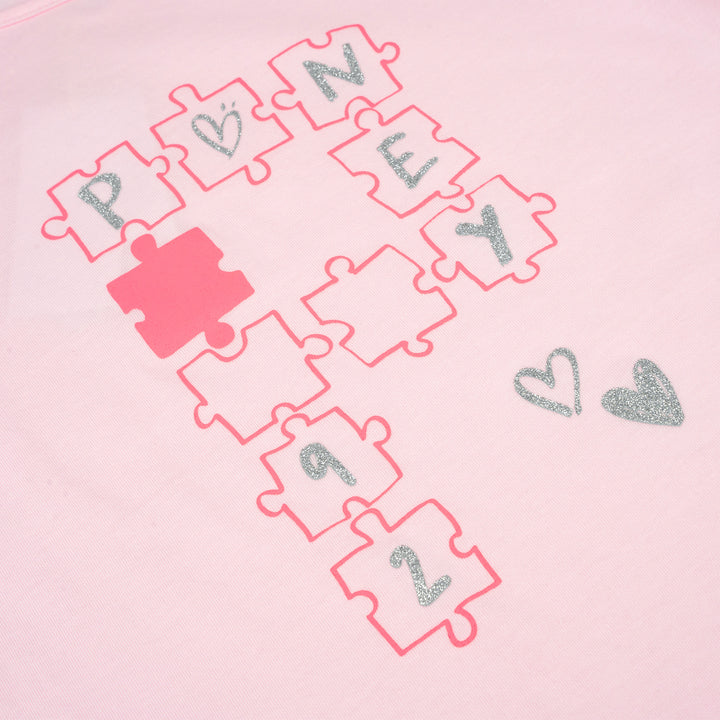 Poney Girls Light Pink Poney Glitter Puzzle Short Sleeve Tee