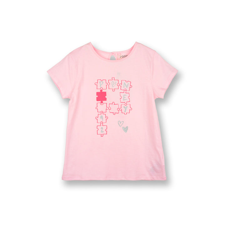 Poney Girls Light Pink Poney Glitter Puzzle Short Sleeve Tee
