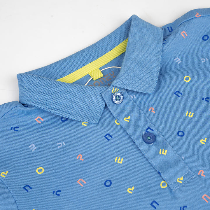 Poney Boys Blue Colourful Logo Short Sleeve Polo