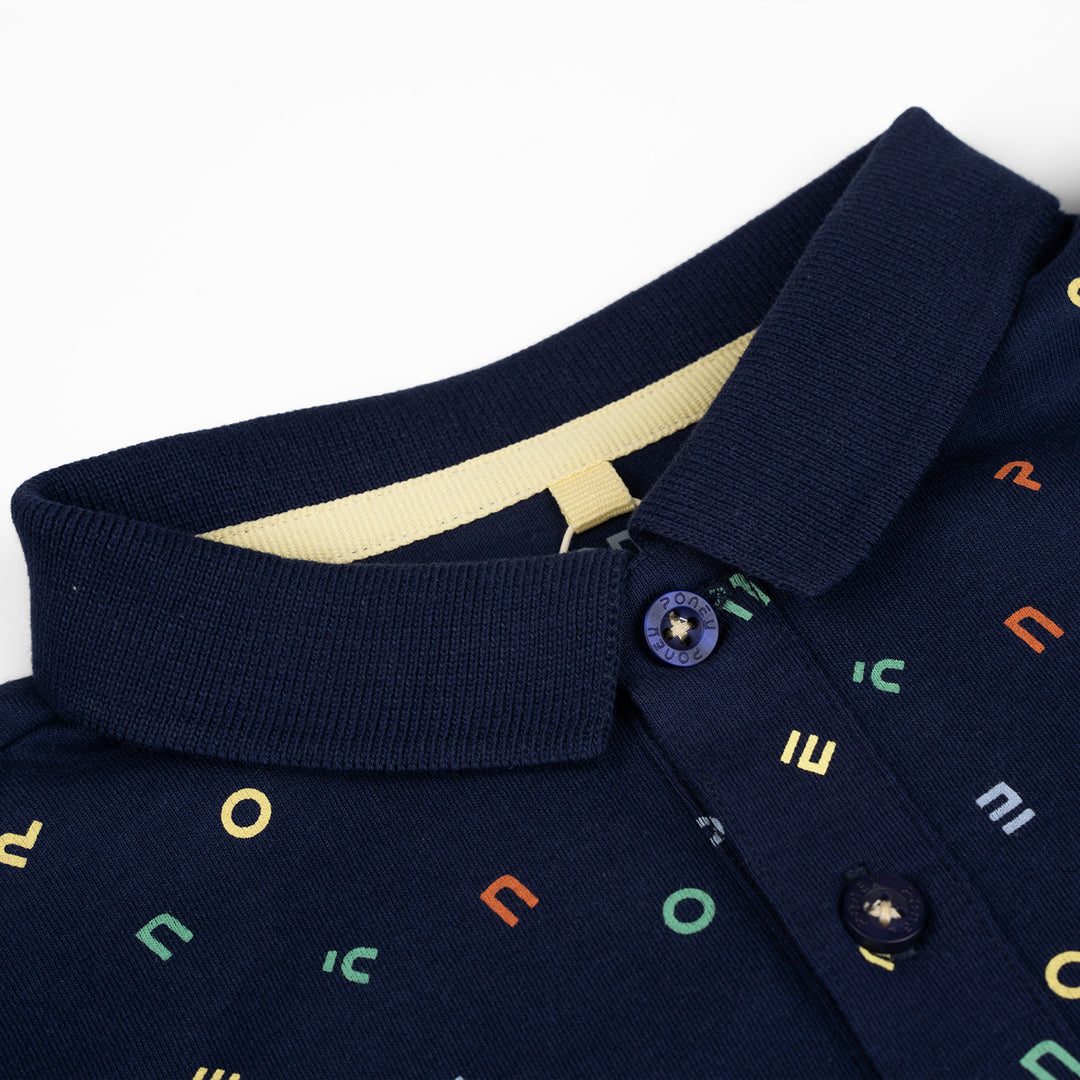 Poney Boys Navy Colourful Logo Short Sleeve Polo