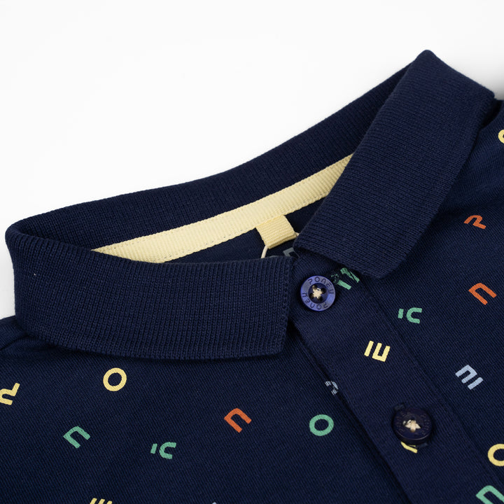 Poney Boys Navy Colourful Logo Short Sleeve Polo