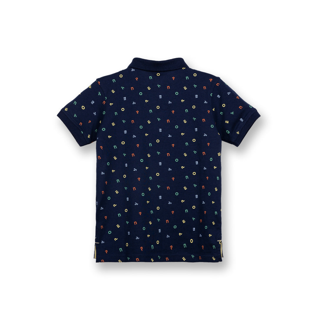 Poney Boys Navy Colourful Logo Short Sleeve Polo