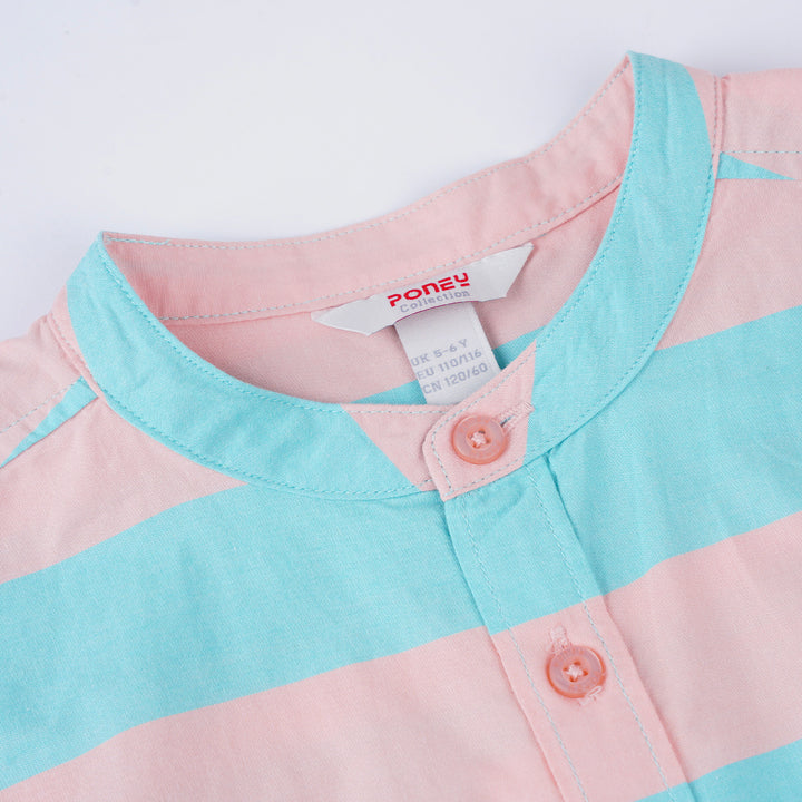 Poney Boys Turquoise Contrast Fun Striped Short Sleeve Shirt