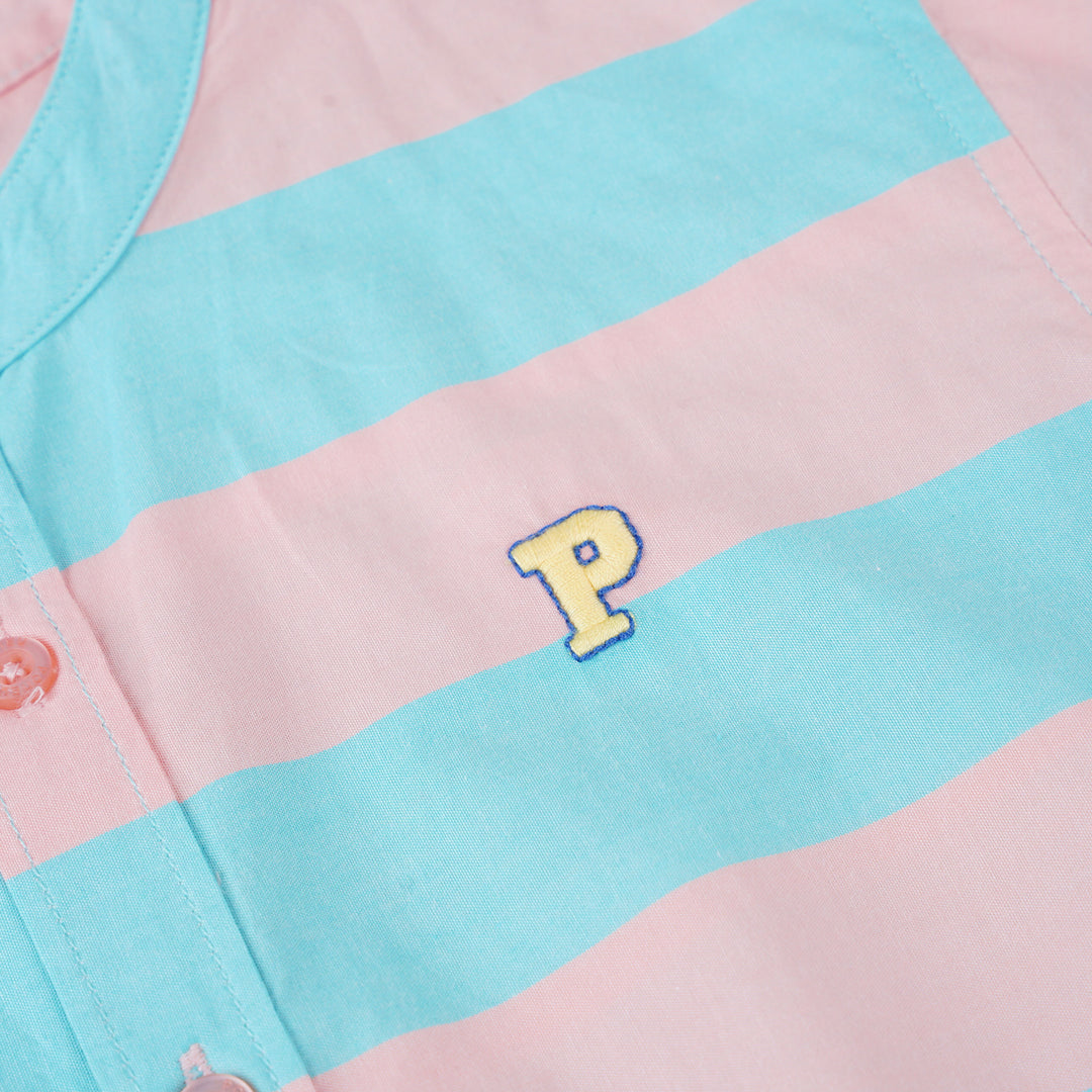 Poney Boys Turquoise Contrast Fun Striped Short Sleeve Shirt