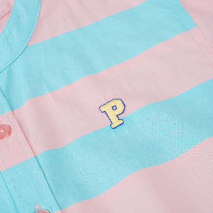 Poney Boys Turquoise Contrast Fun Striped Short Sleeve Shirt