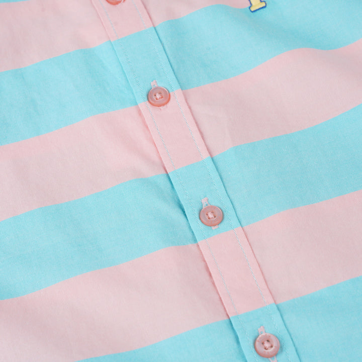 Poney Boys Turquoise Contrast Fun Striped Short Sleeve Shirt