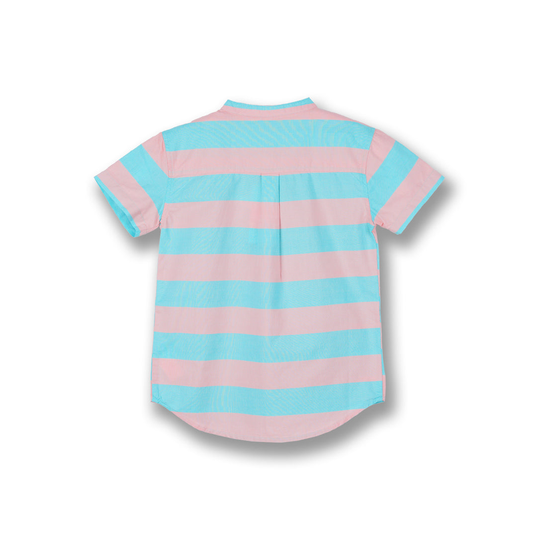 Poney Boys Turquoise Contrast Fun Striped Short Sleeve Shirt