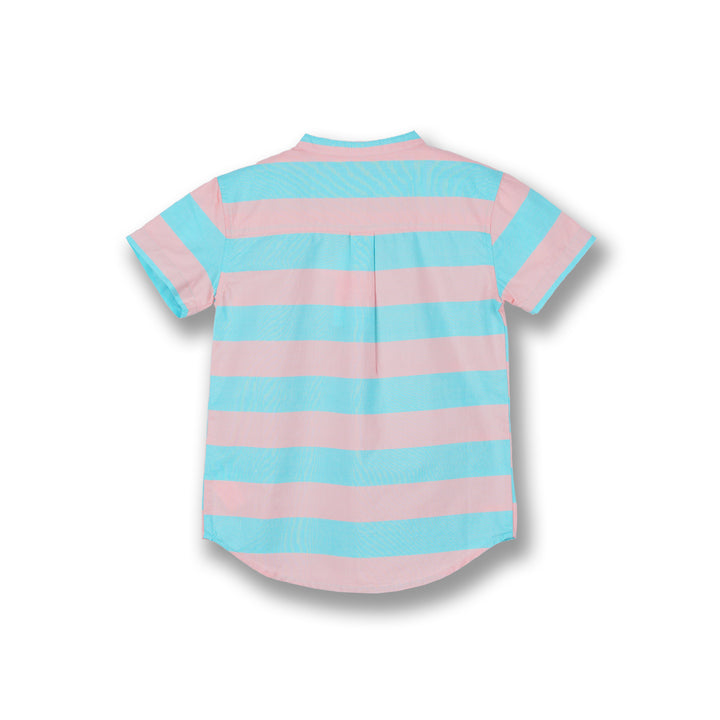 Poney Boys Turquoise Contrast Fun Striped Short Sleeve Shirt