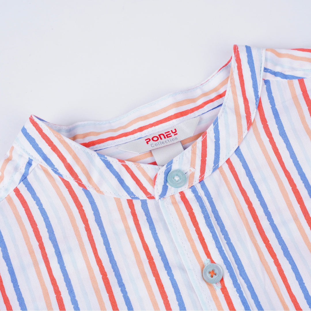 Poney Boys White Dose of Bright Striped Short Sleeve Shirt