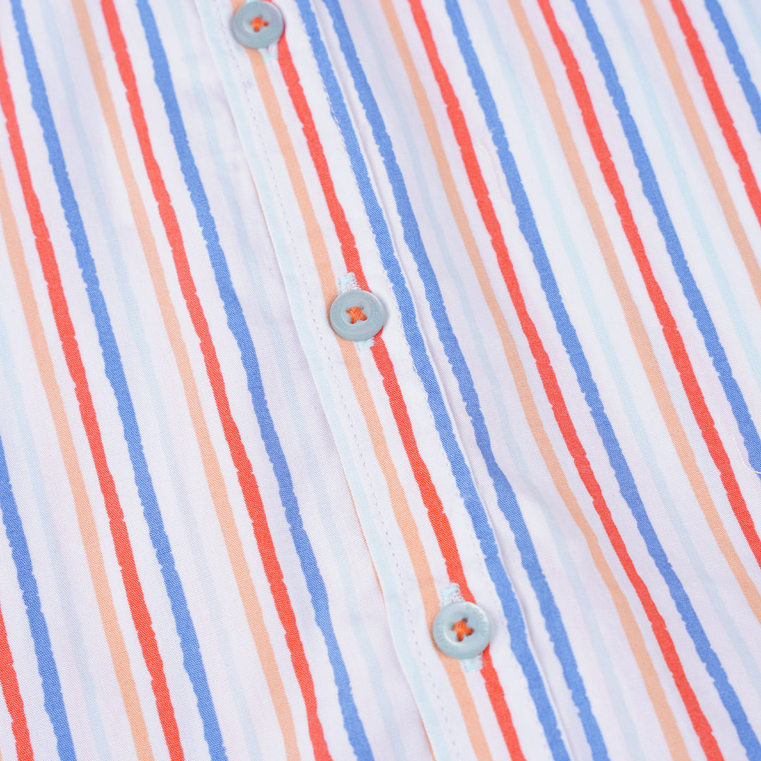 Poney Boys White Dose of Bright Striped Short Sleeve Shirt