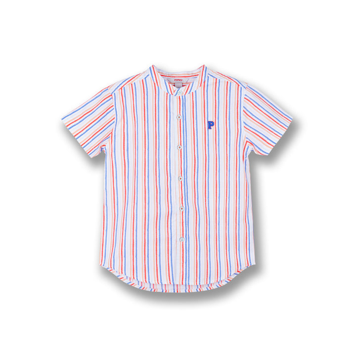 Poney Boys White Dose of Bright Striped Short Sleeve Shirt