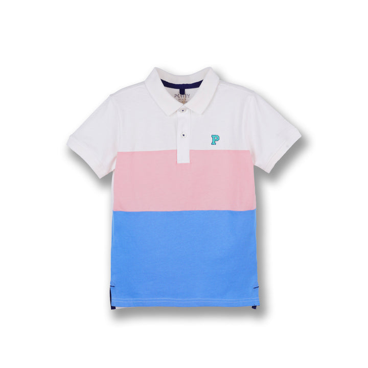 Poney Boys White Cut & Sew Short Sleeve Polo