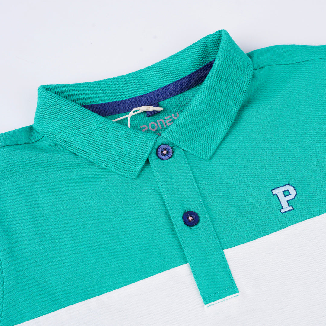 Poney Boys Green Cut & Sew Short Sleeve Polo