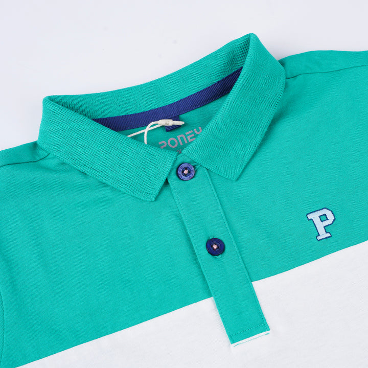 Poney Boys Green Cut & Sew Short Sleeve Polo