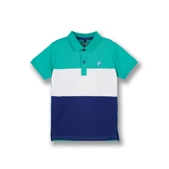 Poney Boys Green Cut & Sew Short Sleeve Polo