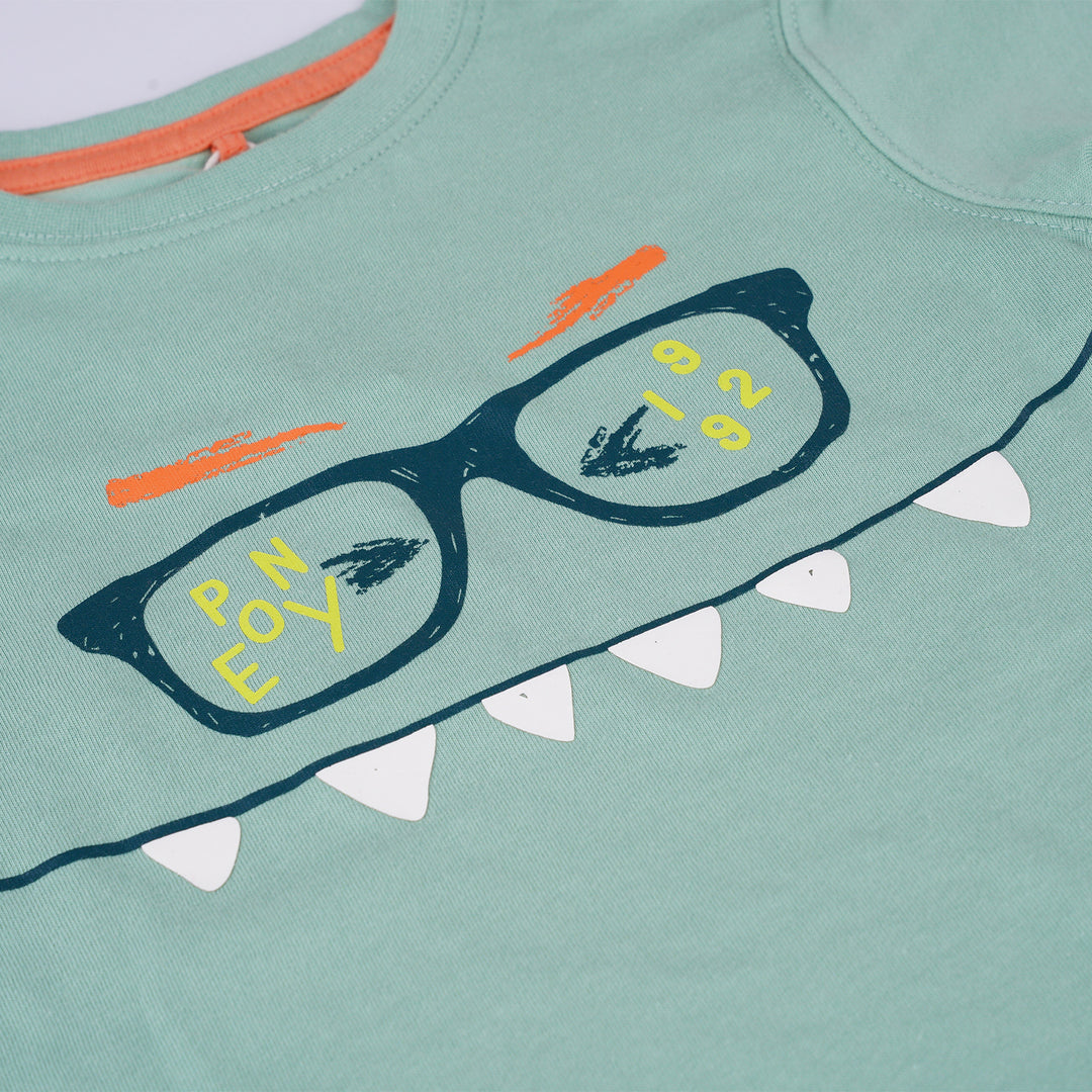 Poney Boys Green Geeky Monster Short Sleeve Tee