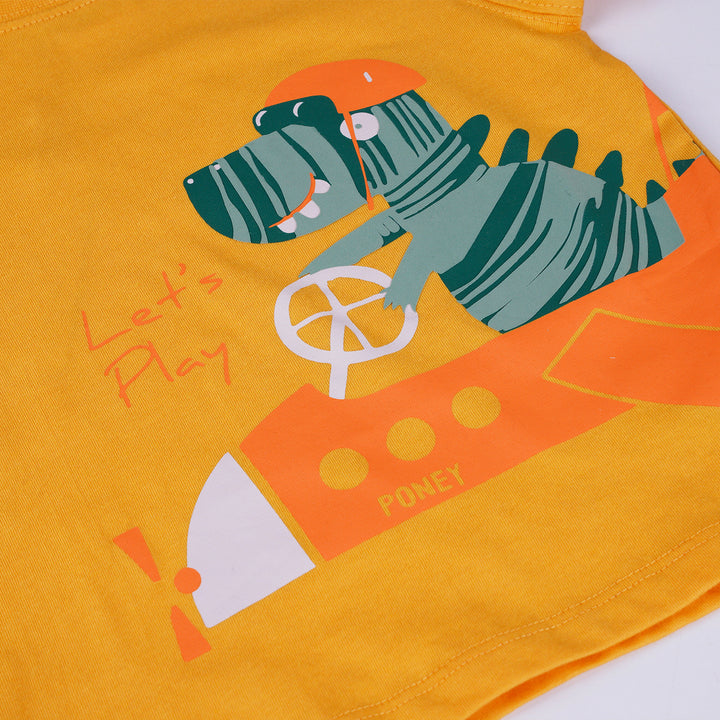 Poney Boys Yellow Let's Play with Dino Short Sleeve Tee