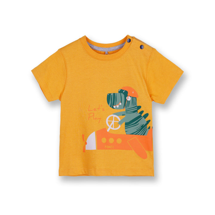 Poney Boys Yellow Let's Play with Dino Short Sleeve Tee