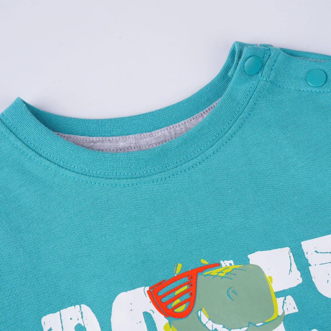 Poney Boys Green Let's Surf With Dino Short Sleeve Tee