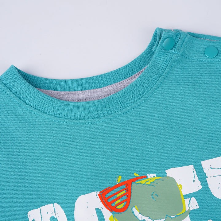 Poney Boys Green Let's Surf With Dino Short Sleeve Tee