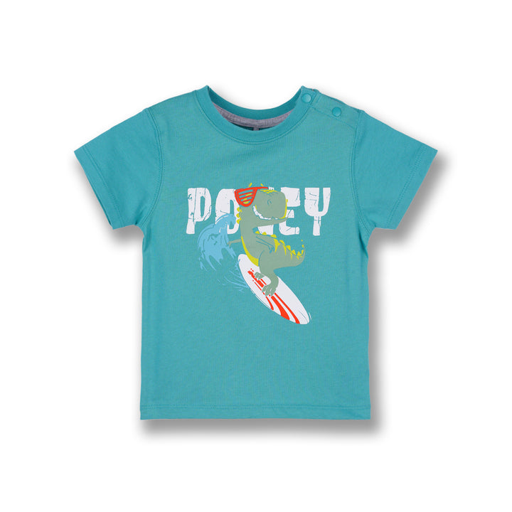 Poney Boys Green Let's Surf With Dino Short Sleeve Tee