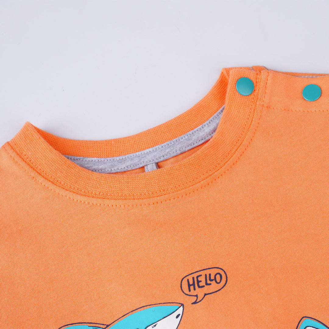 Poney Boys Orange Let's Play With The Sharks Short Sleeve Tee