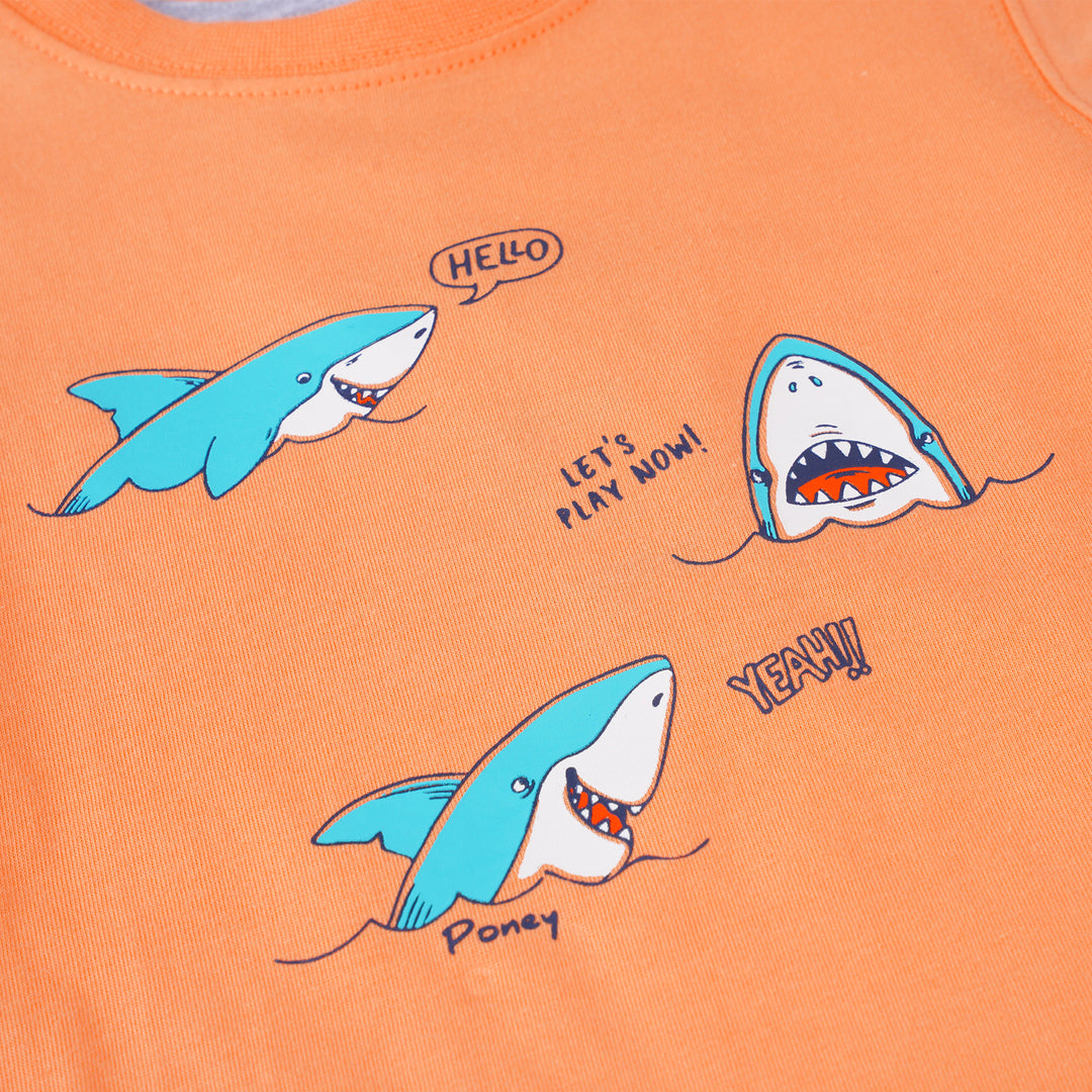 Poney Boys Orange Let's Play With The Sharks Short Sleeve Tee