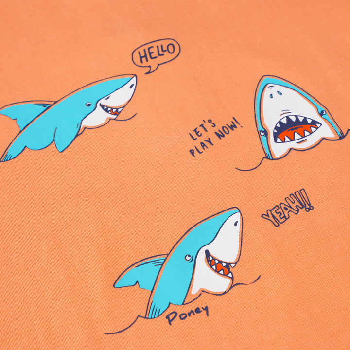 Poney Boys Orange Let's Play With The Sharks Short Sleeve Tee