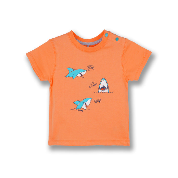 Poney Boys Orange Let's Play With The Sharks Short Sleeve Tee