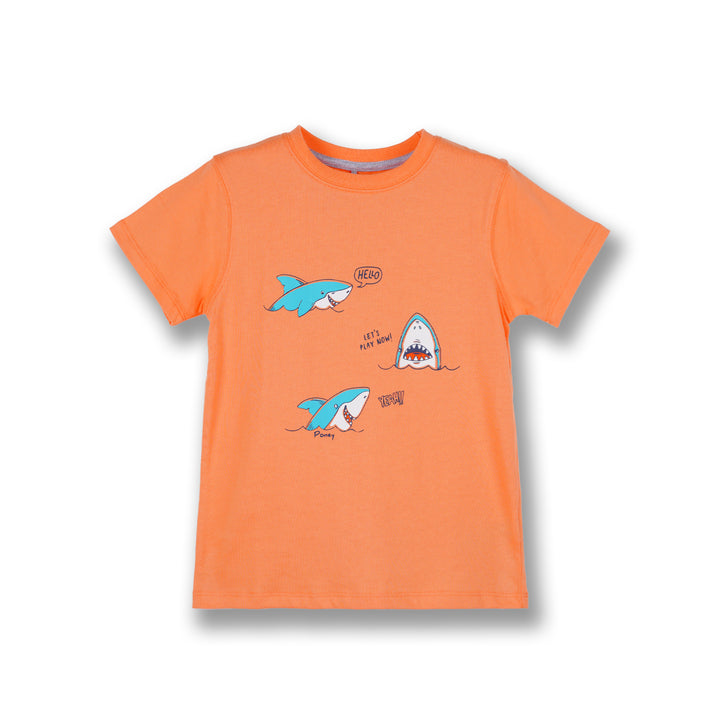 Poney Boys Orange Let's Play With The Sharks Short Sleeve Tee