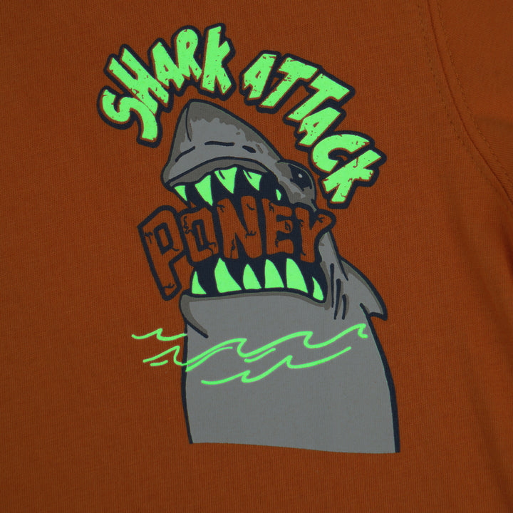Poney Boys Brown Shark Attack Short Sleeve Tee