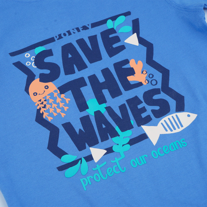 Poney Boys Blue Save The Waves Short Sleeve Tee