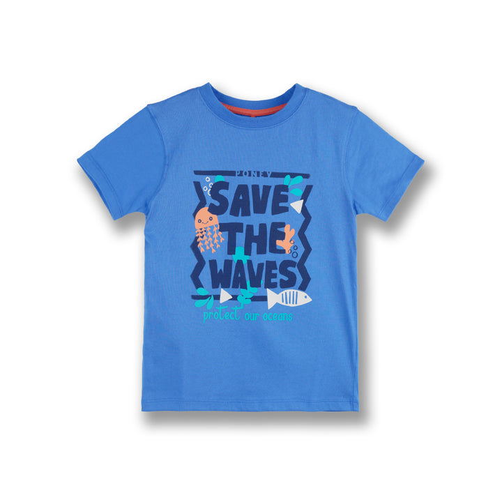 Poney Boys Blue Save The Waves Short Sleeve Tee