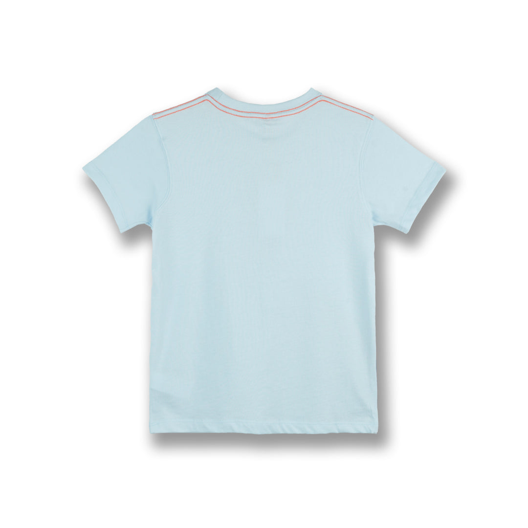 Poney Boys Light Blue Fishing With Kitty Cat Short Sleeve Tee