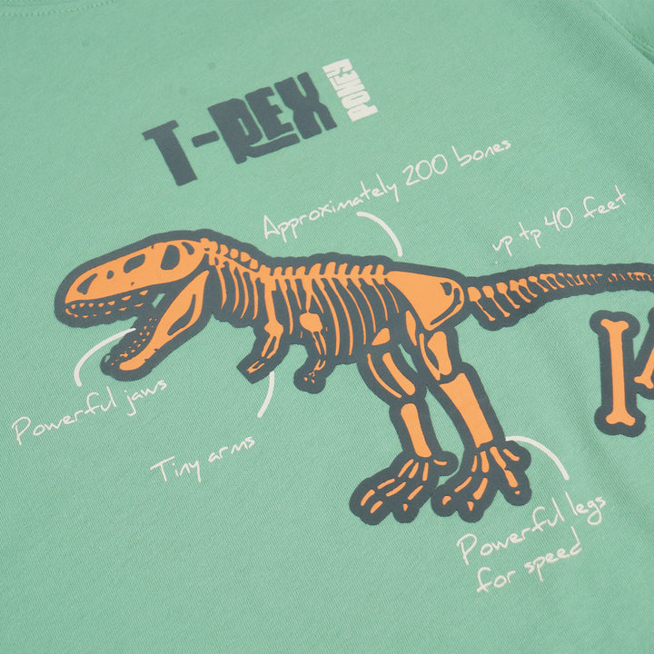 Poney Boys Green Learning T-Rex With Poney Short Sleeve Tee