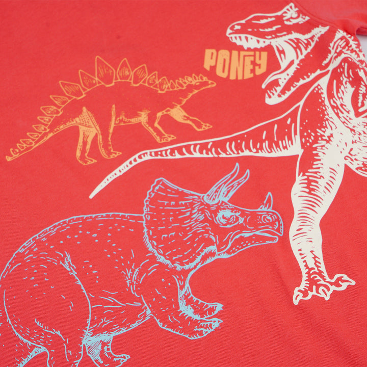 Poney Boys Red Wild Dinosaurs Short Sleeve Tee