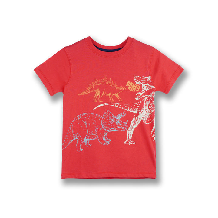 Poney Boys Red Wild Dinosaurs Short Sleeve Tee