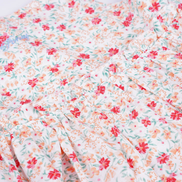 Poney Girls White Floral Printed Sleeveless Dress