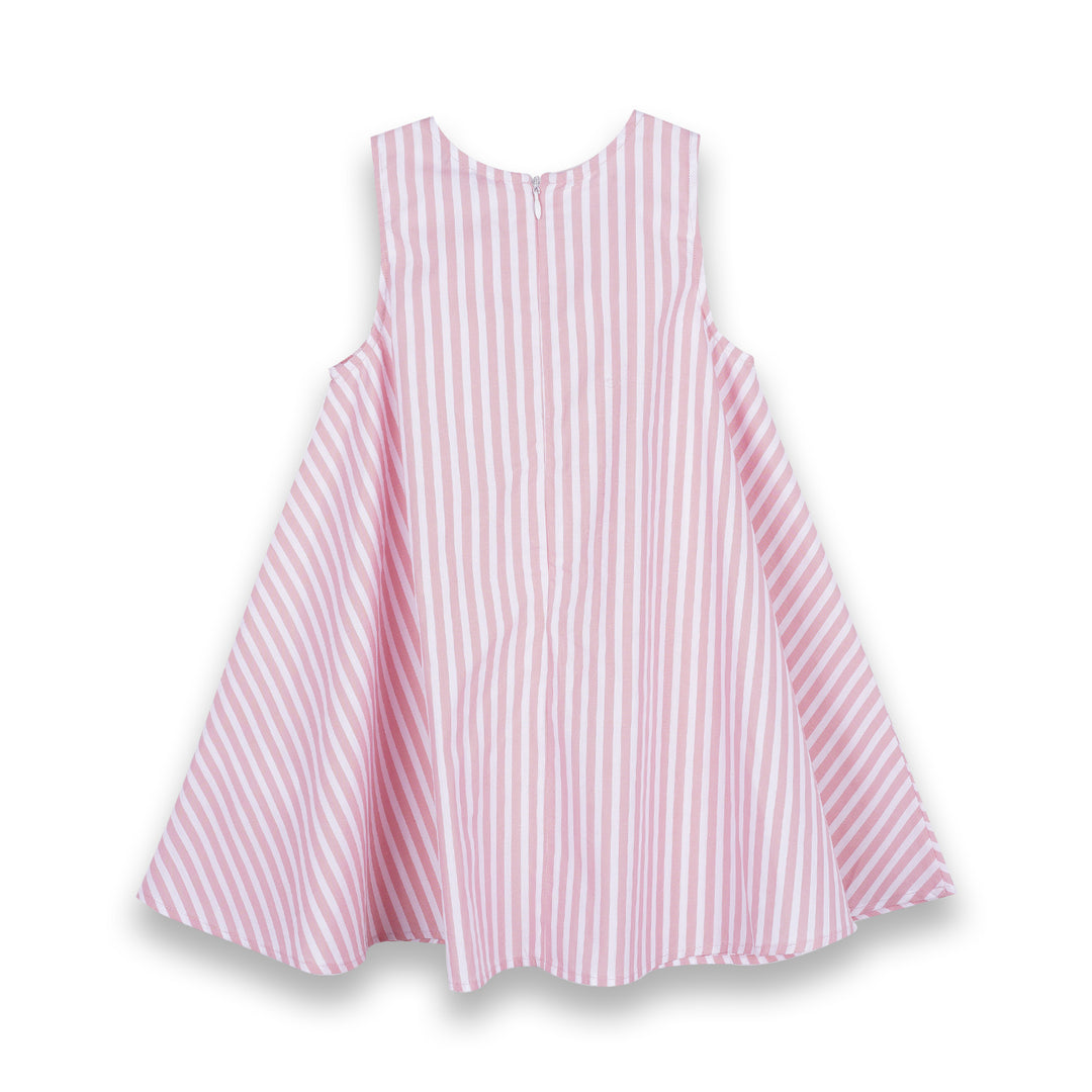 Poney Girls Light Pink Striped Sleeveless Dress