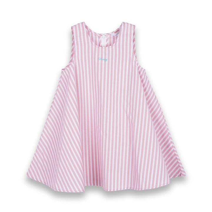 Poney Girls Light Pink Striped Sleeveless Dress