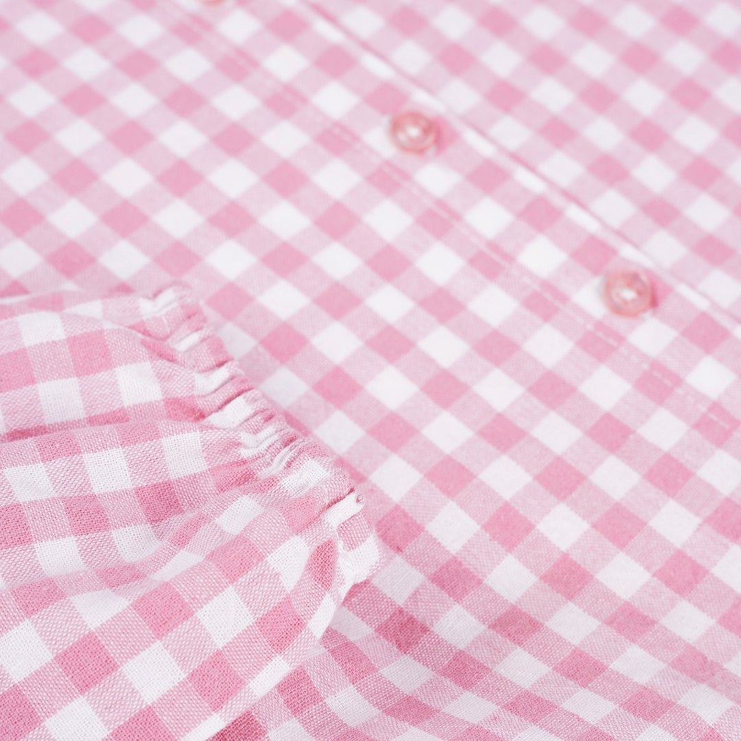 Poney Girls Pink Sweet Checkered Quarter Sleeved Dress