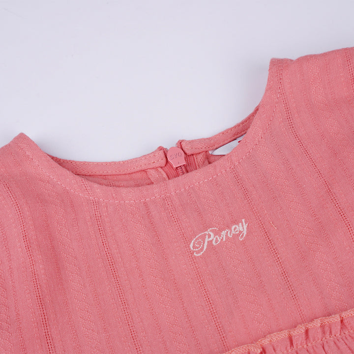 Poney Girls Pink Peach Gathered Short Sleeve Blouse