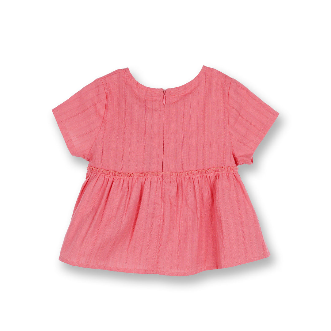 Poney Girls Pink Peach Gathered Short Sleeve Blouse