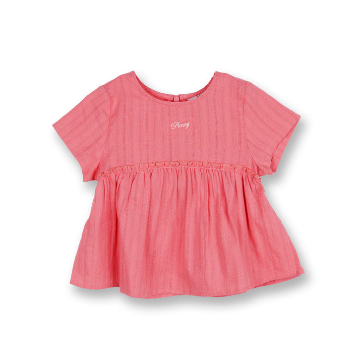 Poney Girls Pink Peach Gathered Short Sleeve Blouse