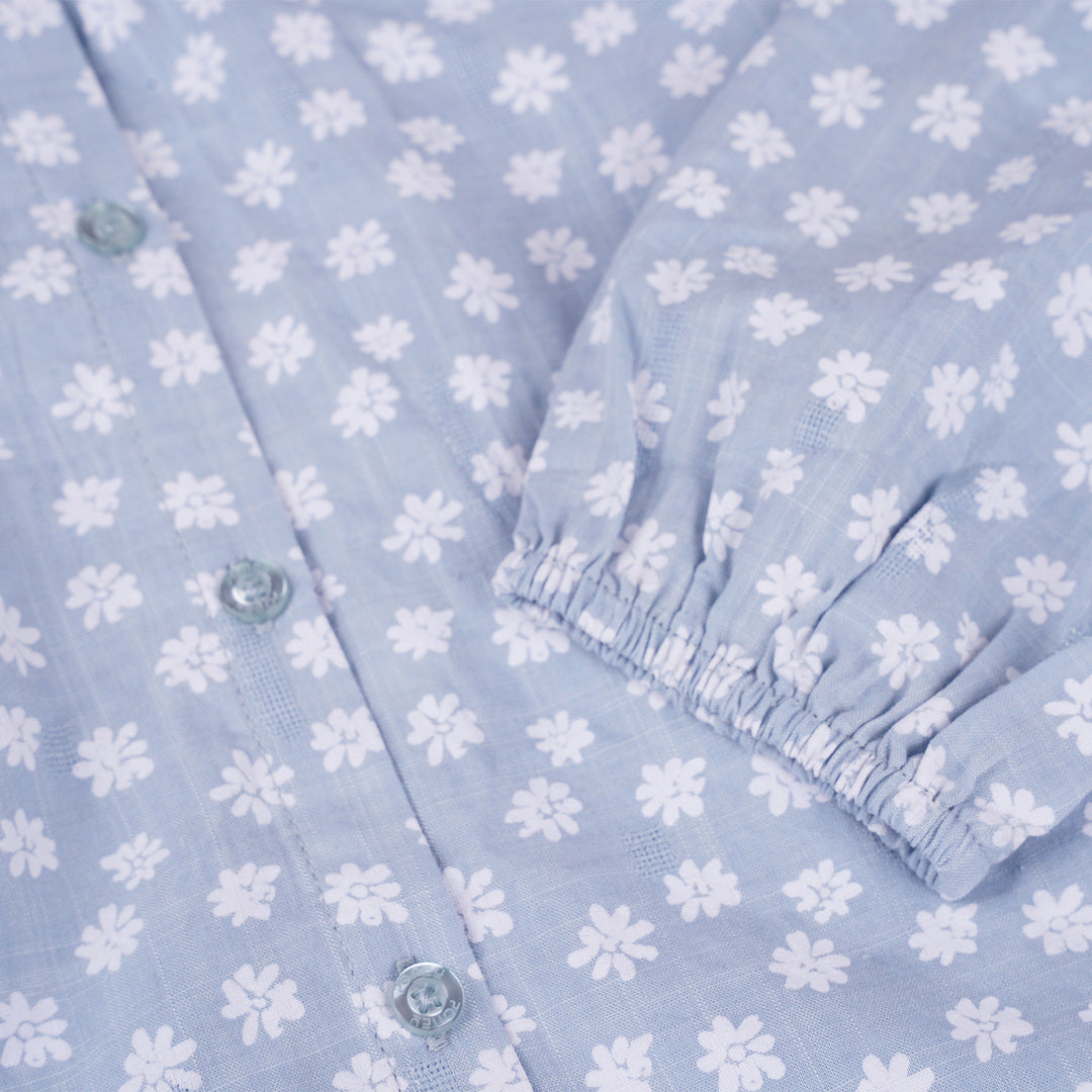 Poney Girls Light Blue White Floral Printed Long Sleeve Blouse