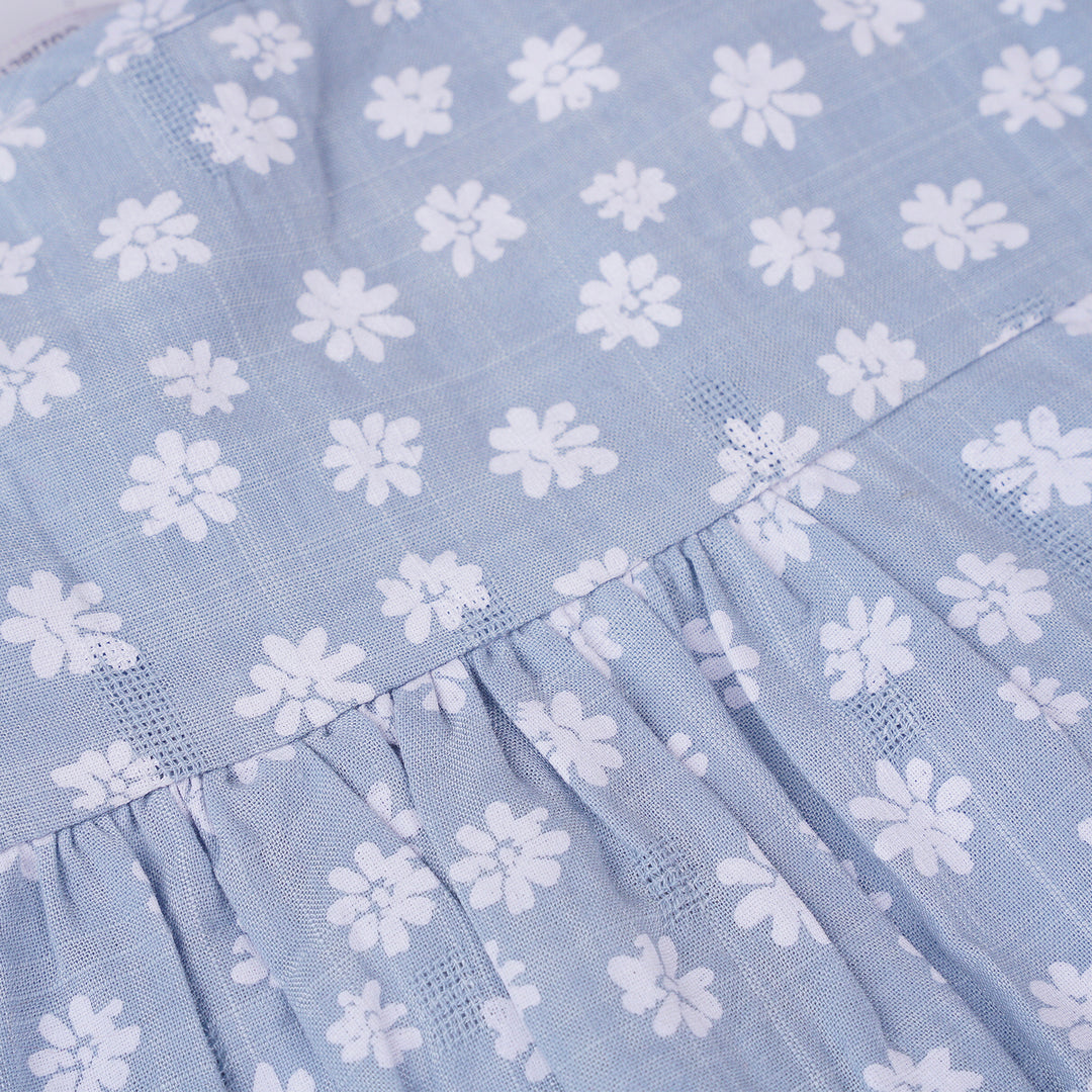 Poney Girls Light Blue White Floral Printed Long Sleeve Blouse