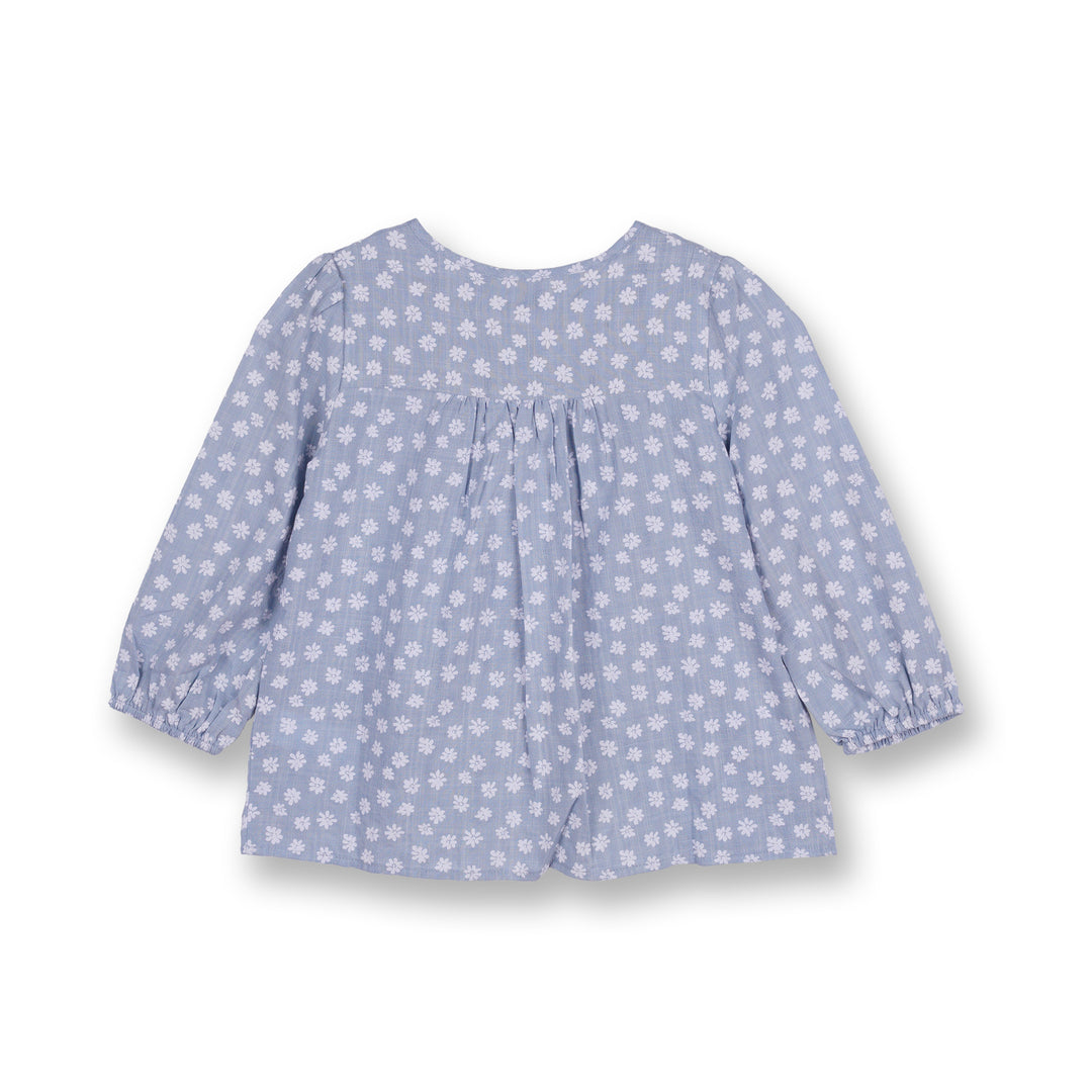 Poney Girls Light Blue White Floral Printed Long Sleeve Blouse